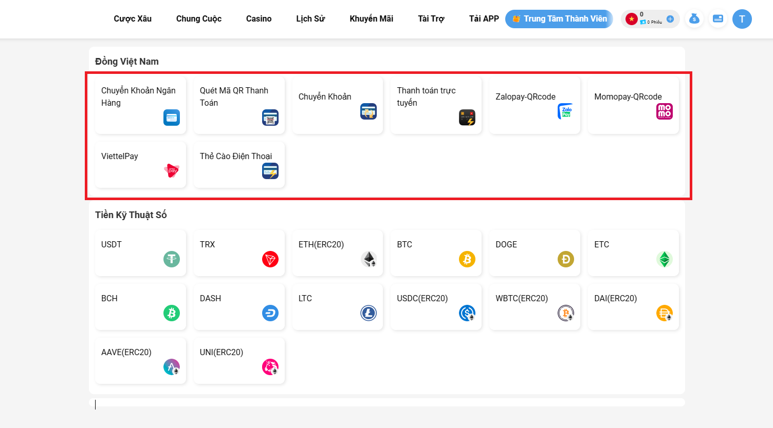 Nhiều lựa chọn phương thức gửi tiền cho mọi người Việt khi đặt cược 8x