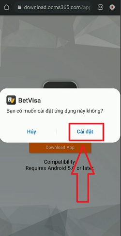 Hoàn tất tải xuống ứng dụng Betvisa