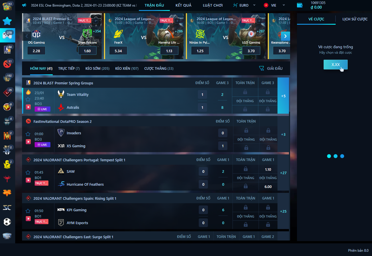 Đặt cược nhanh vào eSports